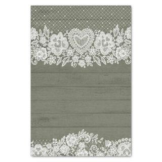 Sage Green Rustic Wood & White Lace Lacy Farmhouse Tissue Paper