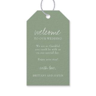 Sage Green Script Wedding Weekend Welcome Gift Tags
