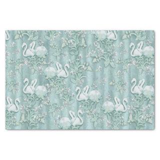 Sage green silk drapes & flamingos flowers tissue paper