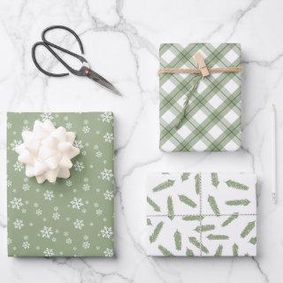 Sage Green Snowflakes Pine Plaid Holiday Patterns  Sheets