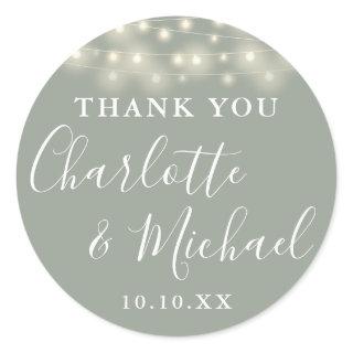 Sage Green String Lights Wedding Favor Thank You  Classic Round Sticker