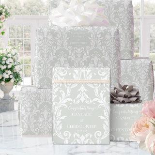 Sage Green White Damask Add Name & Congratulations
