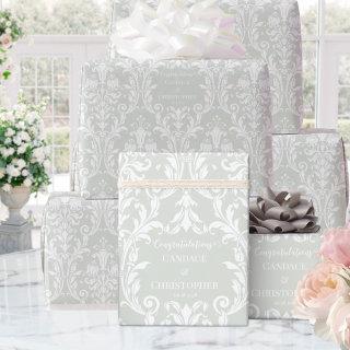 Sage Green White Damask Add Name & Congratulations