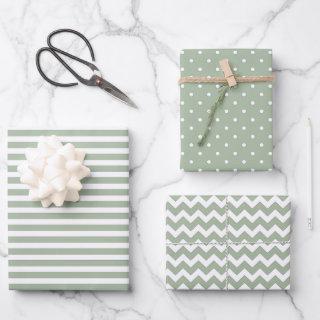 Sage Green &  White Stripes Polka Dot Chevron  Sheets