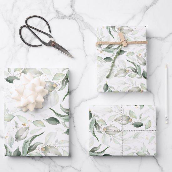 Sage Greenery Elegant Soft Gold Botanical Foliage  Sheets