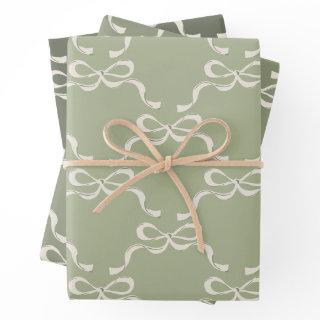 Sage Greens & Cream Ribbons Bows   Sheets