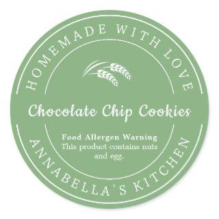 Sage Homemade with Love Food Allergen Warning Classic Round Sticker