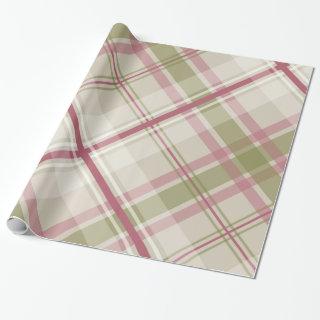 sage raspberry cream diagonal plaid pattern