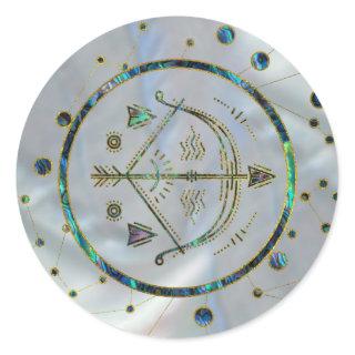 Sagittarius Zodiac Gold Abalone on Constellation Classic Round Sticker