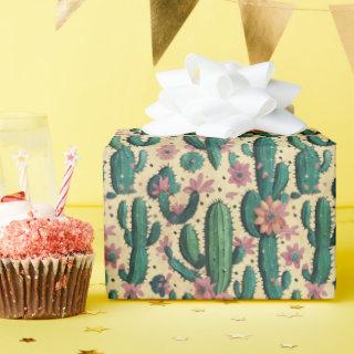 Saguaro Cactus Floral Seamless Pattern