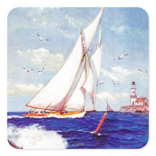 Sailing By The Lighthouse by Albert B. Marks Square Sticker