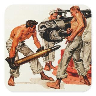 Sailor Hunks Loading the Big Gun Square Sticker