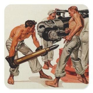 Sailor Hunks Loading the Big Gun Square Sticker