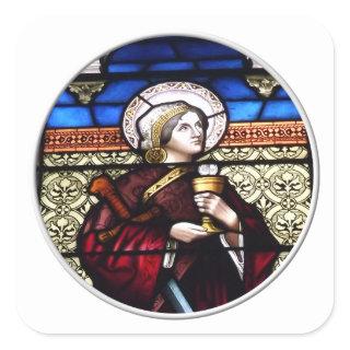 Saint Barbara Stained Glass Window Square Sticker