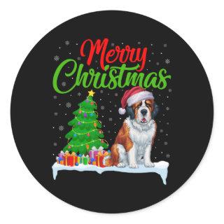 Saint Bernard Dog Christmas Tree Lights Funny Xmas Classic Round Sticker