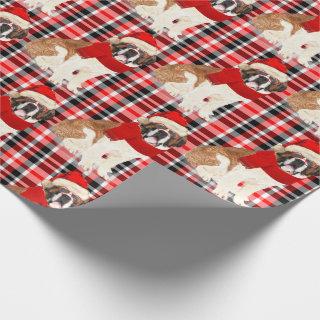 Saint Bernard Dog Holiday Red Plaid Christmas