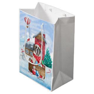 Saint Bernard Dog In snow Christmas Dog House  Medium Gift Bag