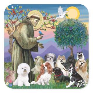 Saint Francis with 10 Dogs Square Sticker