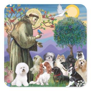 Saint Francis with 10 Dogs Square Sticker