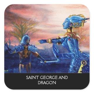 SAINT GEORGE AND ALIEN DRAGON SQUARE STICKER