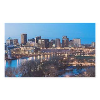 saint paul skyline and riverfront at night rectangular sticker