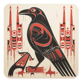 Salish native pacific northwestern art style raven square sticker
