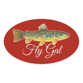 Salmo Trutta Fly Fishing Ladies Oval Sticker