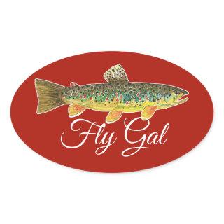 Salmo Trutta Fly Fishing Ladies Oval Sticker