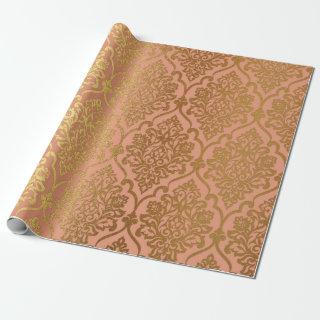 Salmon Pastel Damask Royal Golden Foil