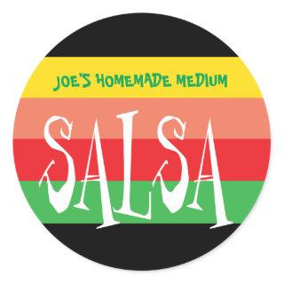 Salsa jar with fun colorful stripes classic round sticker