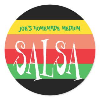 Salsa jar with fun colorful stripes classic round sticker