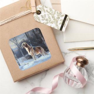 Saluki Let It Snow Christmas Square Sticker