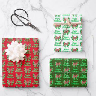 Samoyed Cute Christmas Dog & Green Bow 3 Color  Sheets