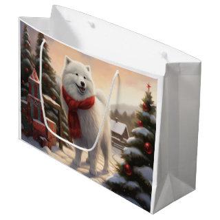 Samoyed Dog in Snow Christmas  Large Gift Bag