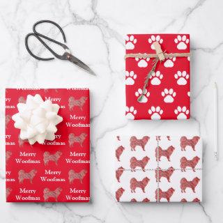 Samoyed Dog Silhouette Red Merry Woofmas  Sheets
