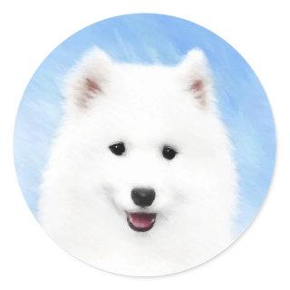 Samoyed Puppy Painting - Cute Original Dog Art Classic Round Sticker