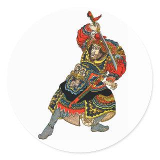 Samurai Drawing His Sword Classic Round Sticker