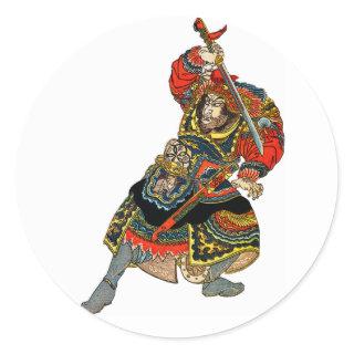 Samurai Drawing His Sword Classic Round Sticker