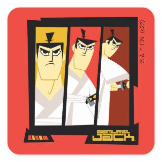 Samurai Jack Character Tri-Panel Futuristic Frame Square Sticker