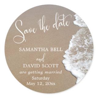 Sand & Foam Beach Photo Save the Date 2 Classic Round Sticker