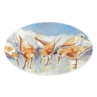 Sanderlings Tiny Watercolor Beach Birds Sandpipers Oval Sticker