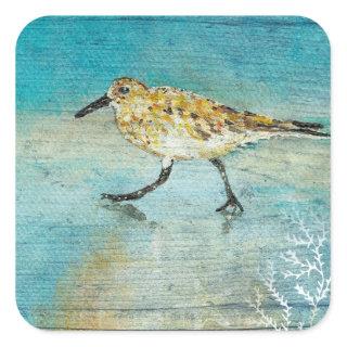 Sandpiper Beach Shorebird Weathered Artwork Square Sticker