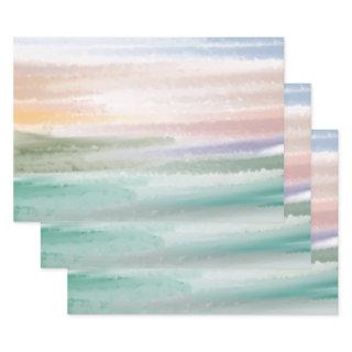 Sandy Beach Ocean Waves Sunset Abstract Watercolor  Sheets