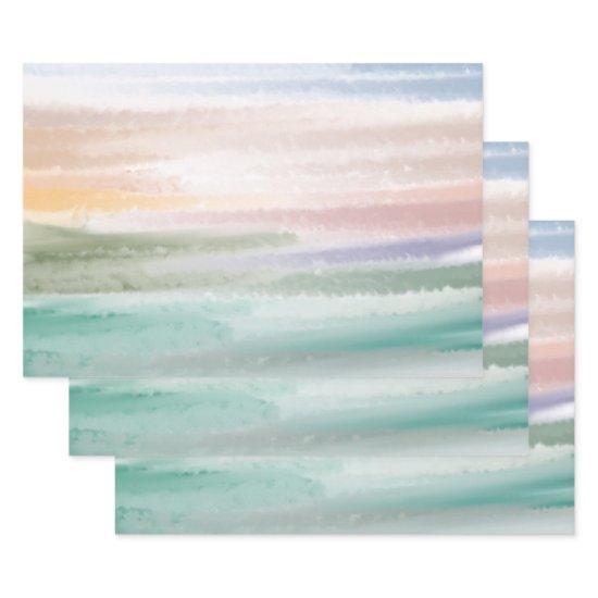 Sandy Beach Ocean Waves Sunset Abstract Watercolor  Sheets