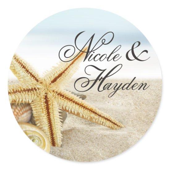 Sandy Beach Starfish Seashells Favor Classic Round Sticker
