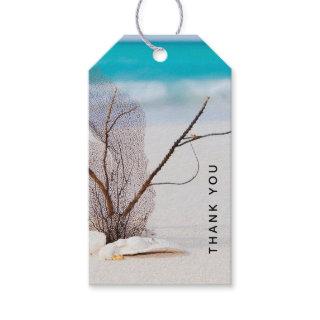 Sandy Beach with White Seashells Thank You Gift Tags