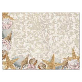 Sandy Seashell Starfish Seaside Decoupage Corner  Tissue Paper