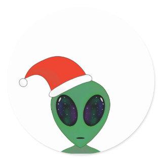 Santa alien classic round sticker