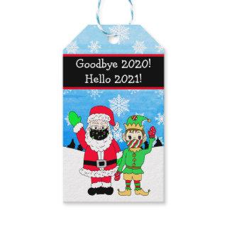 Santa and Elf in Facemasks 2020 Gift Tags