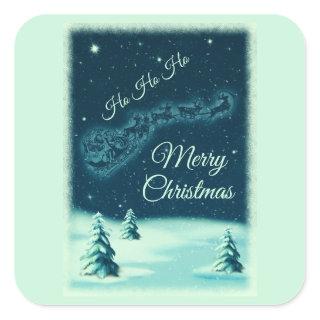 Santa and his Reindeers Christmas Night Sky Square Sticker